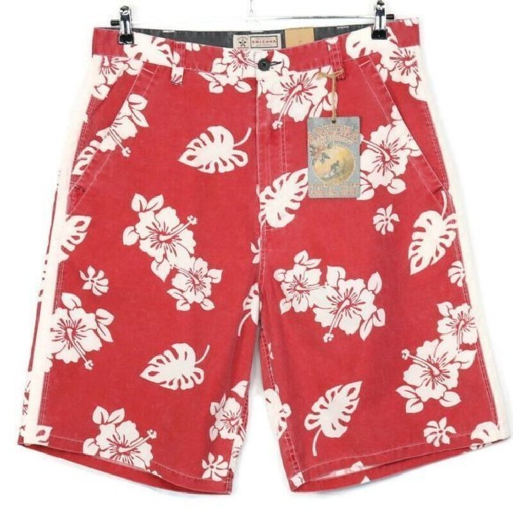 Arizona Coastal‎ Board Bermuda Shorts Red White Floral Hawaiian 36